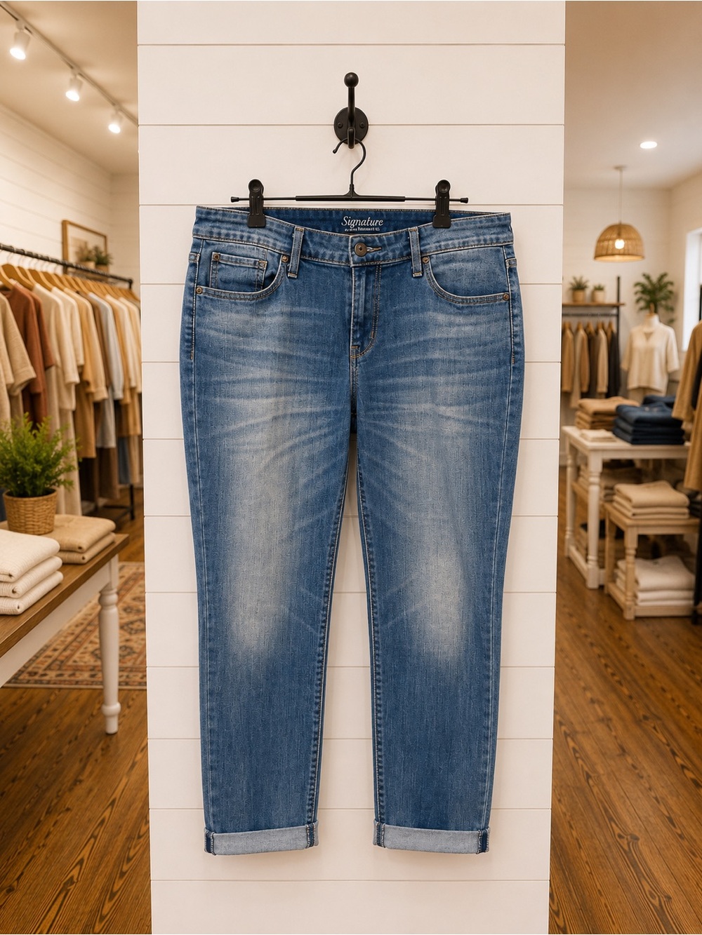 Levi Signature Modern Slim Cuffed Jeans Size 14 W32 Stretch Denim